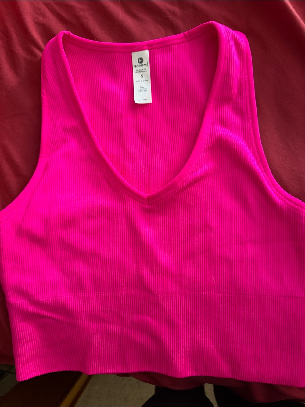 90 Degree By Reflex Hot Pink Ribbed V-Neck Crop Tank